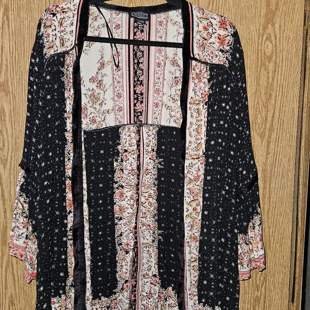 Angie Floral Patchwork Bell sleeve Open-Front Top cardigan